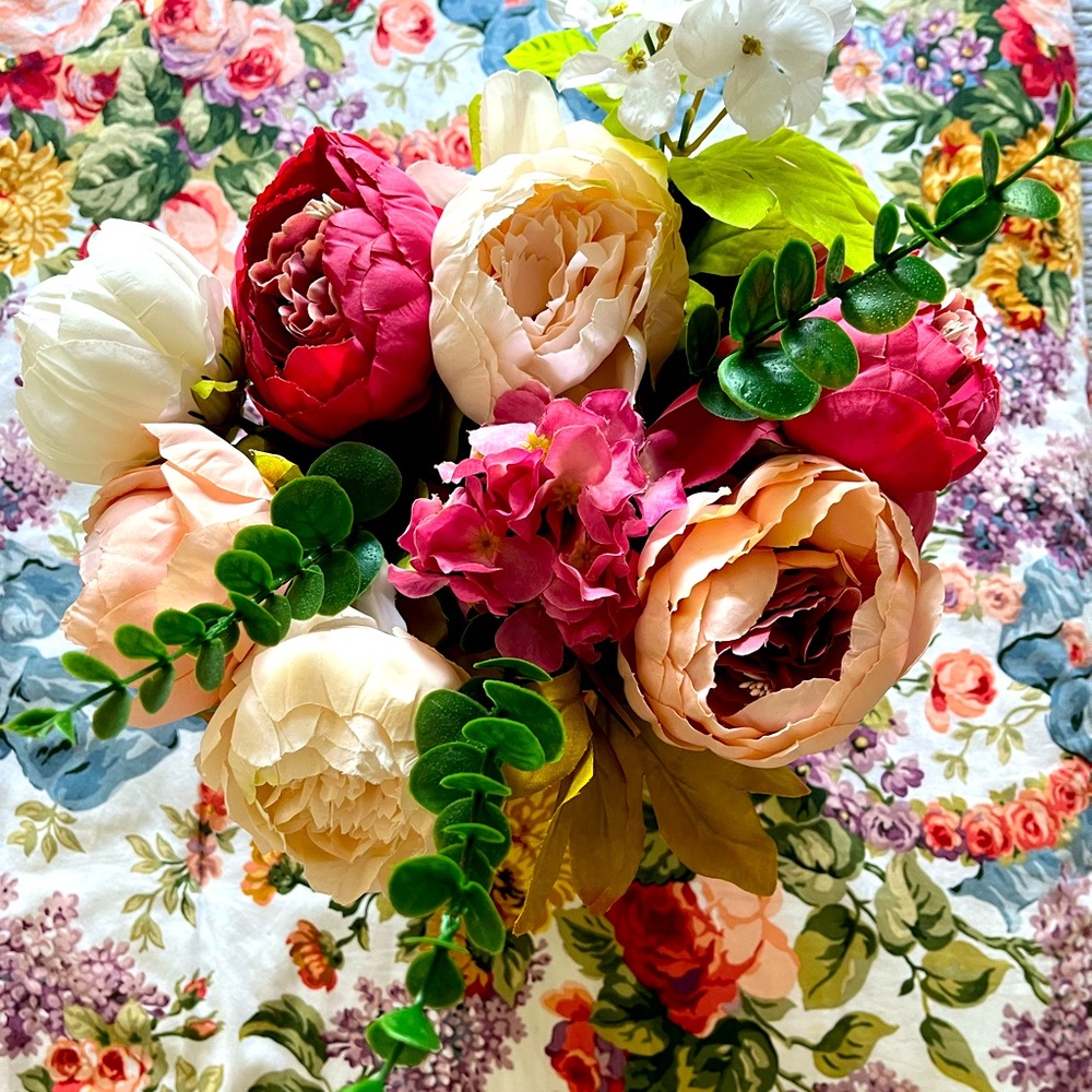 Wooden Garden Container with Silk Flowers